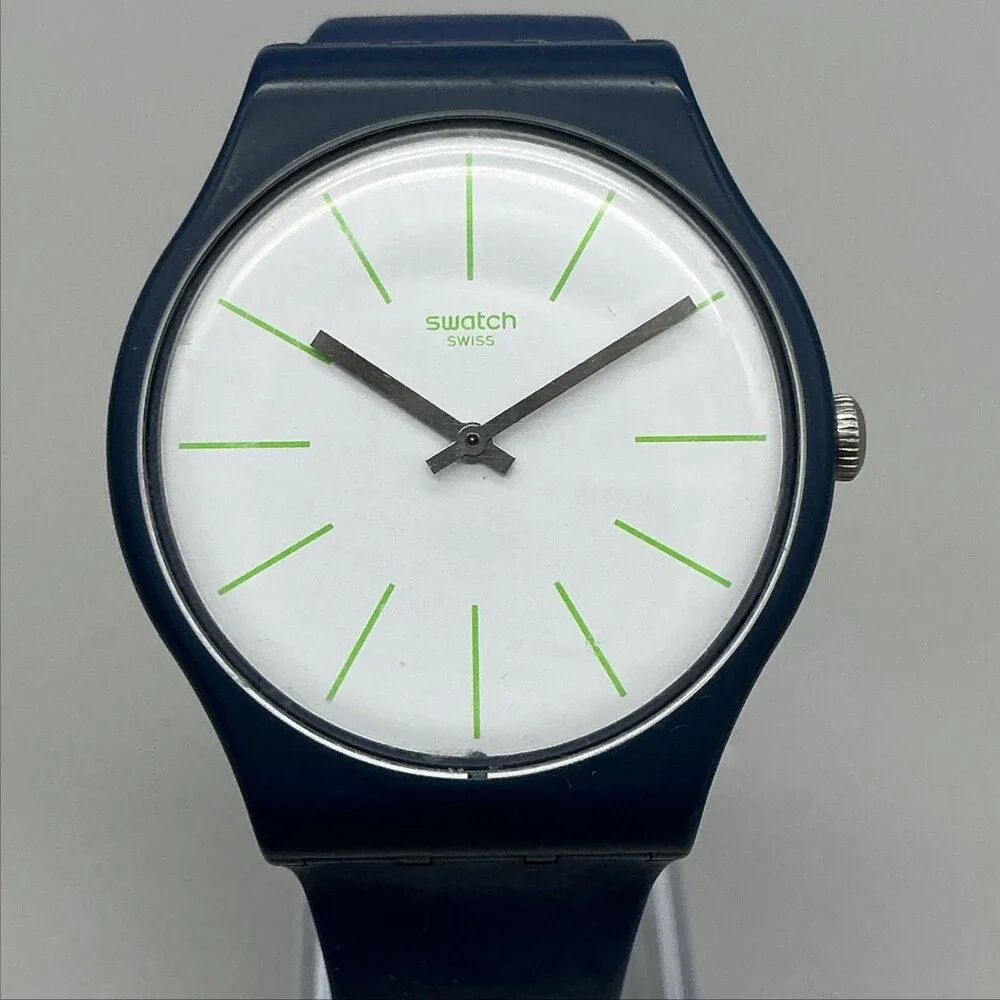 Swatch BlueSounds Mens Watch 41mm SUON127 Blue White Dial Swiss New Battery
